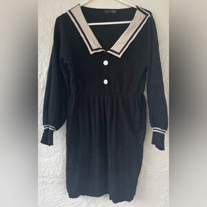 Dazy long sleeve black/white sailor style sweater dress with Peter Pan collar; L